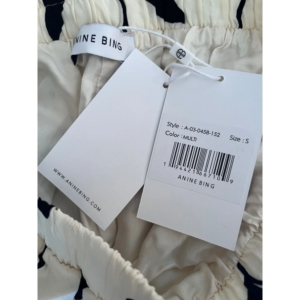 NWT Anine Bing Owen Cream Black Floral Wide Leg Elastic Waist Pants Small - Picture 4 of 9